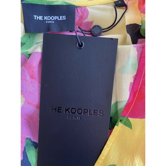 THE KOOPLES Mini Silk Dress Floral V-Neck Pivoine in Love Yellow Short Sleeves M - Picture 4 of 12
